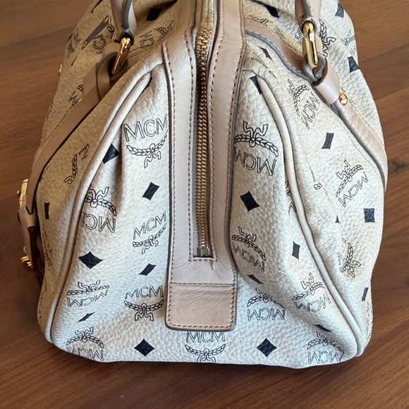 MCM Beige Visetos Leather Boston Bag with Gold Hardware - Picture 14 of 14